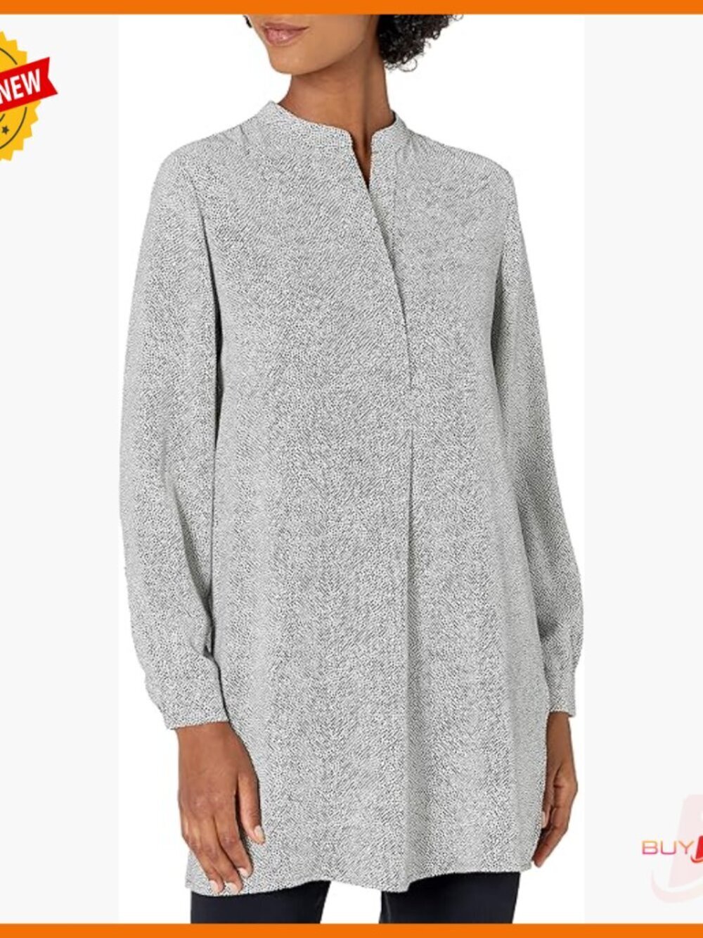 Long Sleeve Split Neck Tunic Blouse with Side Slits